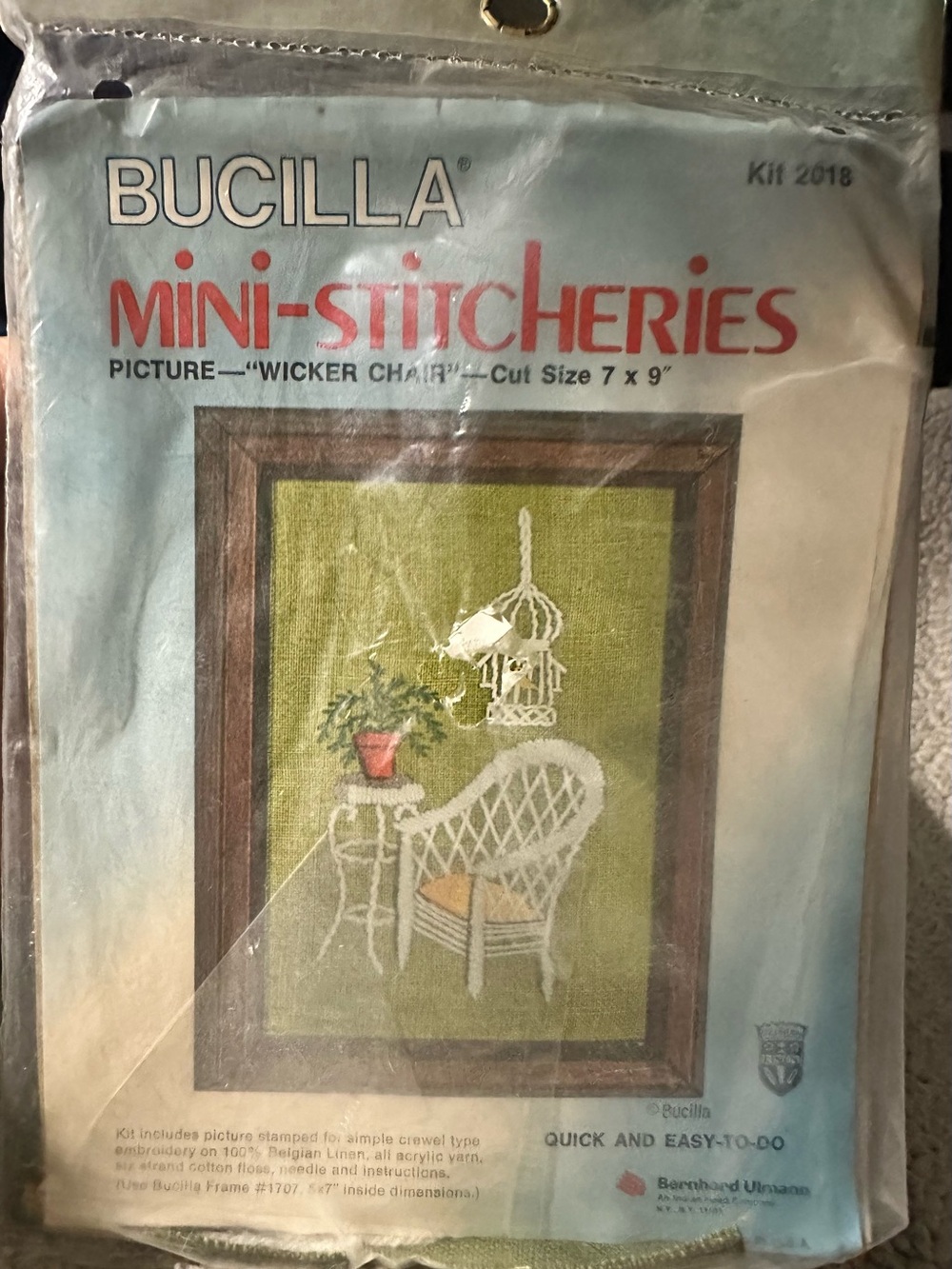 Vintage Bucilla Mini-Stitcheries Wicker Chair Embroidery Kit #2018 Complete